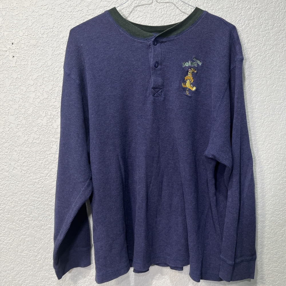 Disney Henley Women XL Purple Tigger Boing Zoing Waffle Thermal Cotton Shirt